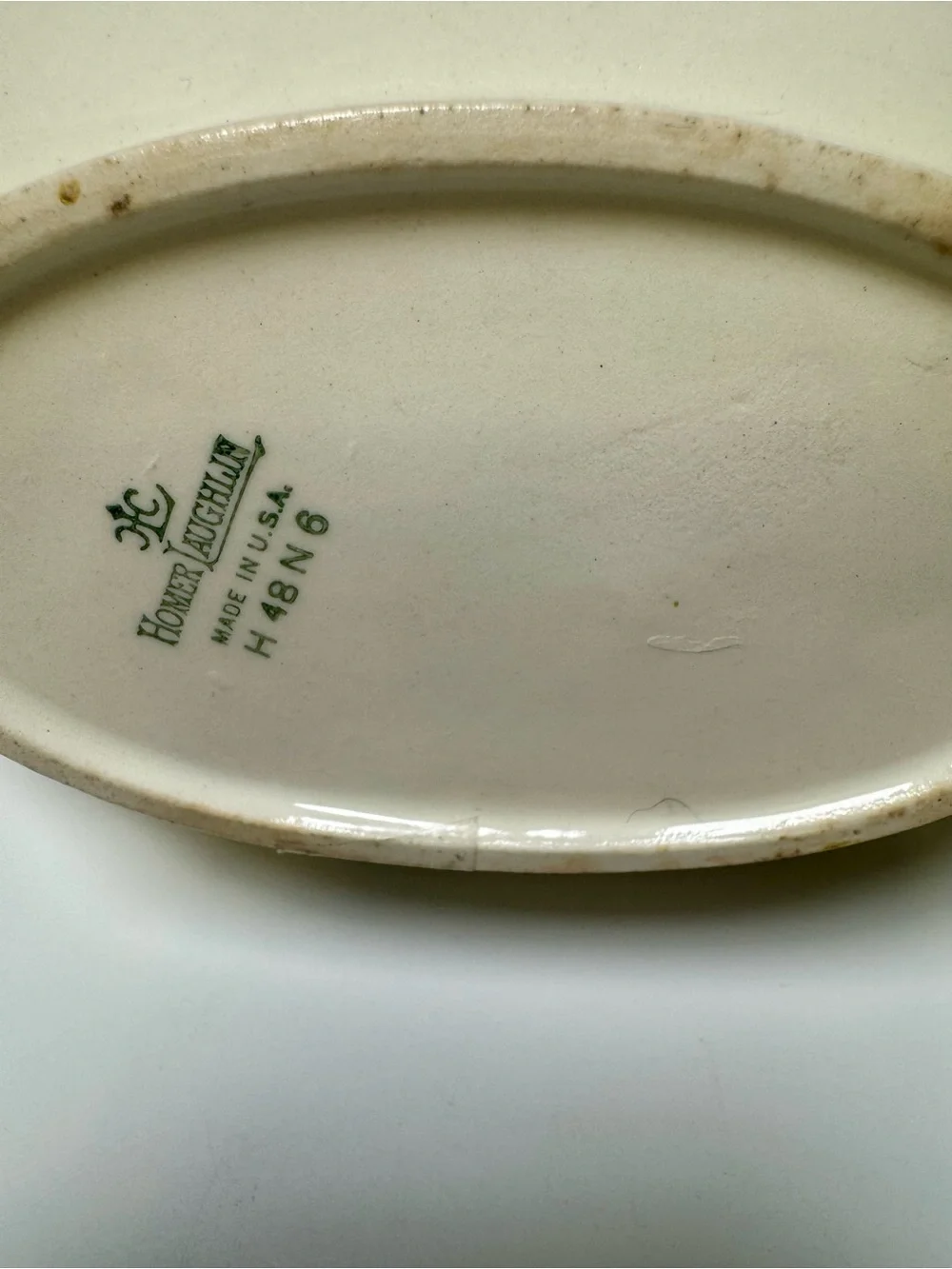 Homer Laughlin Cream Ceramic Serving Platter with Green Backstamp- From 1936